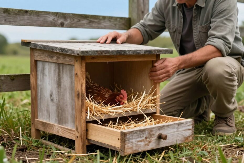 Jak zrobić gniazda dla kur z szufladą