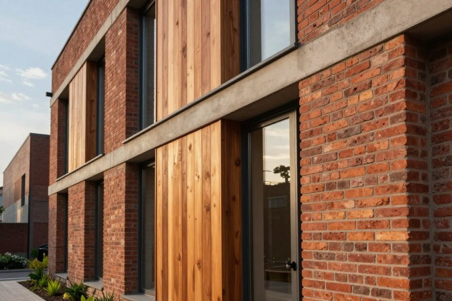 Elewacja z cegły i drewna