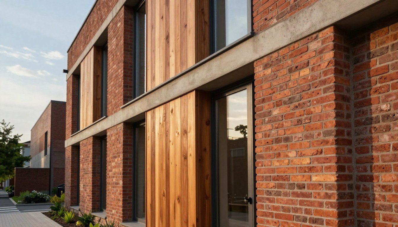 Elewacja z cegły i drewna