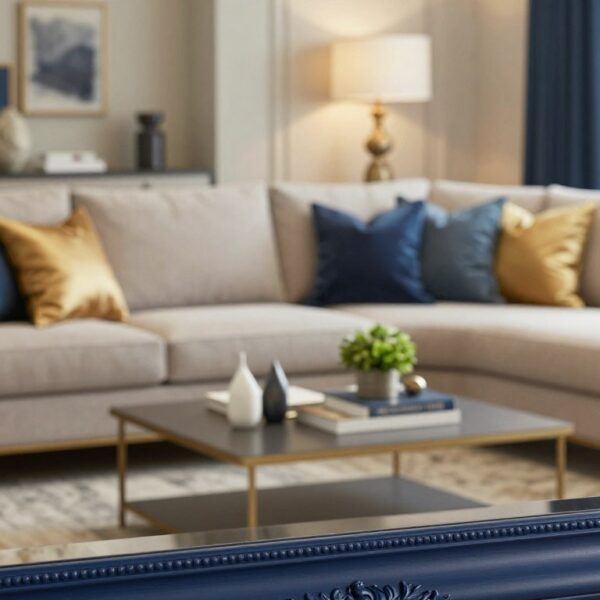 Lustro w granatowej ramie – stylowe połączenia kolorów i dodatków