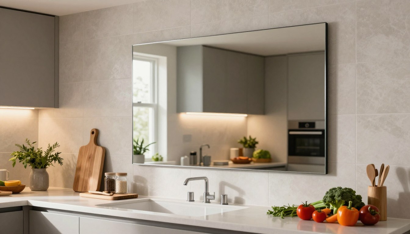 Lustro w kuchni zamiast płytek