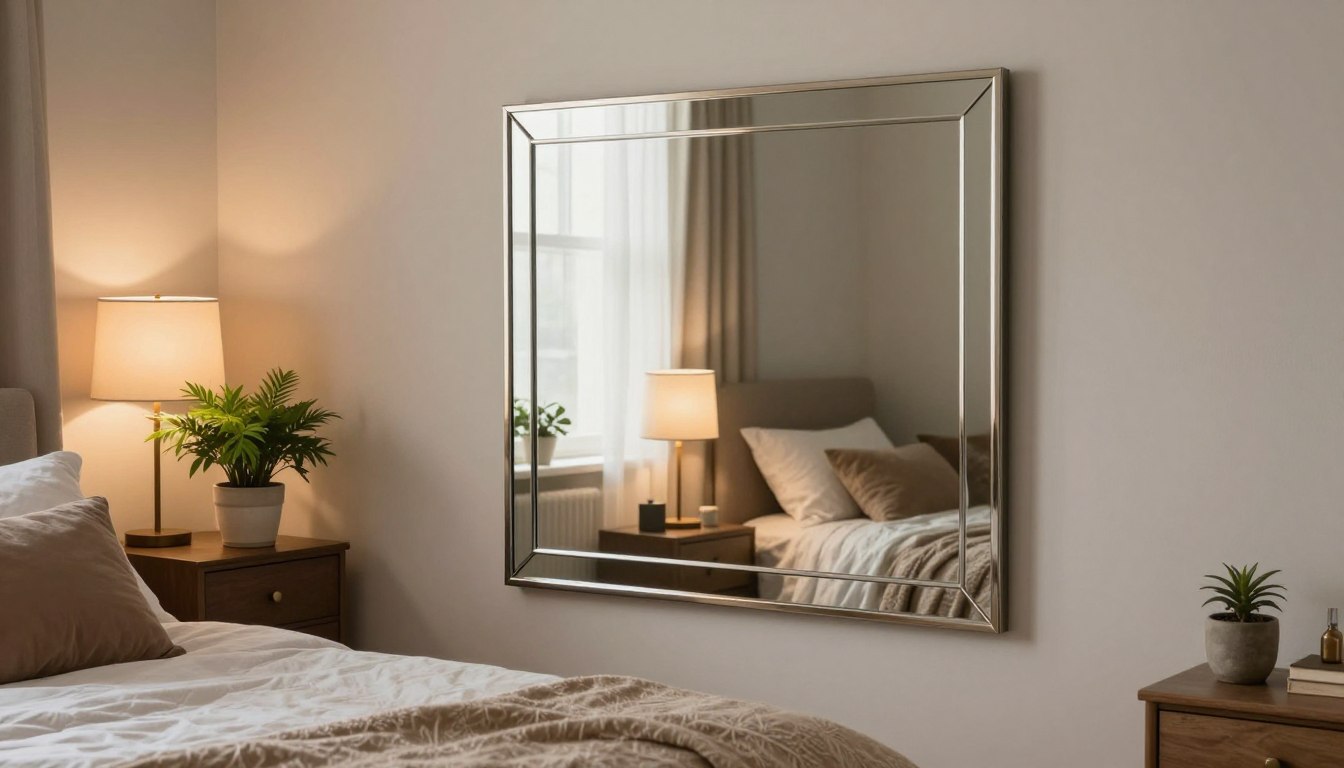 Lustro w sypialni na ścianie